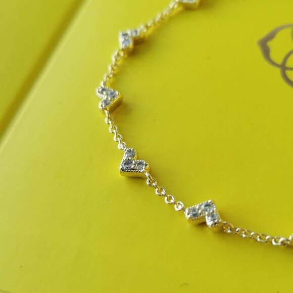 Kendra Scott Haven Heart Gold White Crystal Chain Bracelet New - Picture 2 of 3